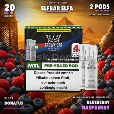 Al Fakher Crown Bar 600 Blueberry Raspberry 20mg Pods