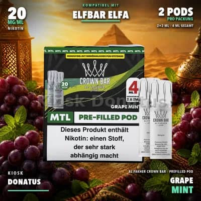 Al Fakher Crown Bar 600 Grape Mint 20mg Pods