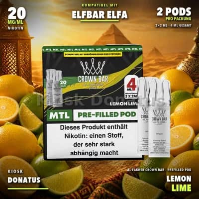 Al Fakher Crown Bar 600 Lemon Lime 20mg Pods