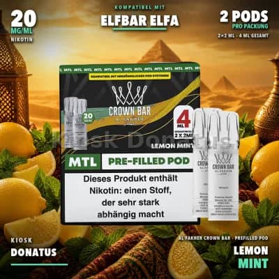 Al Fakher Crown Bar 600 Lemon Mint 20mg Pods