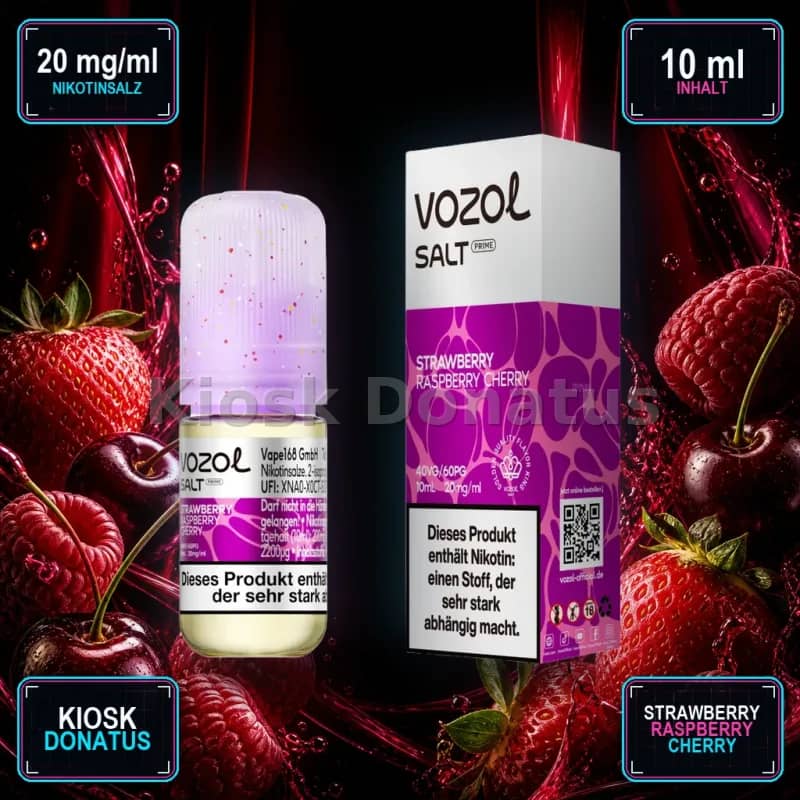 VOZOL Salt Prime Strawberry Raspberry Cherry 20mg Liquid – 10 ml