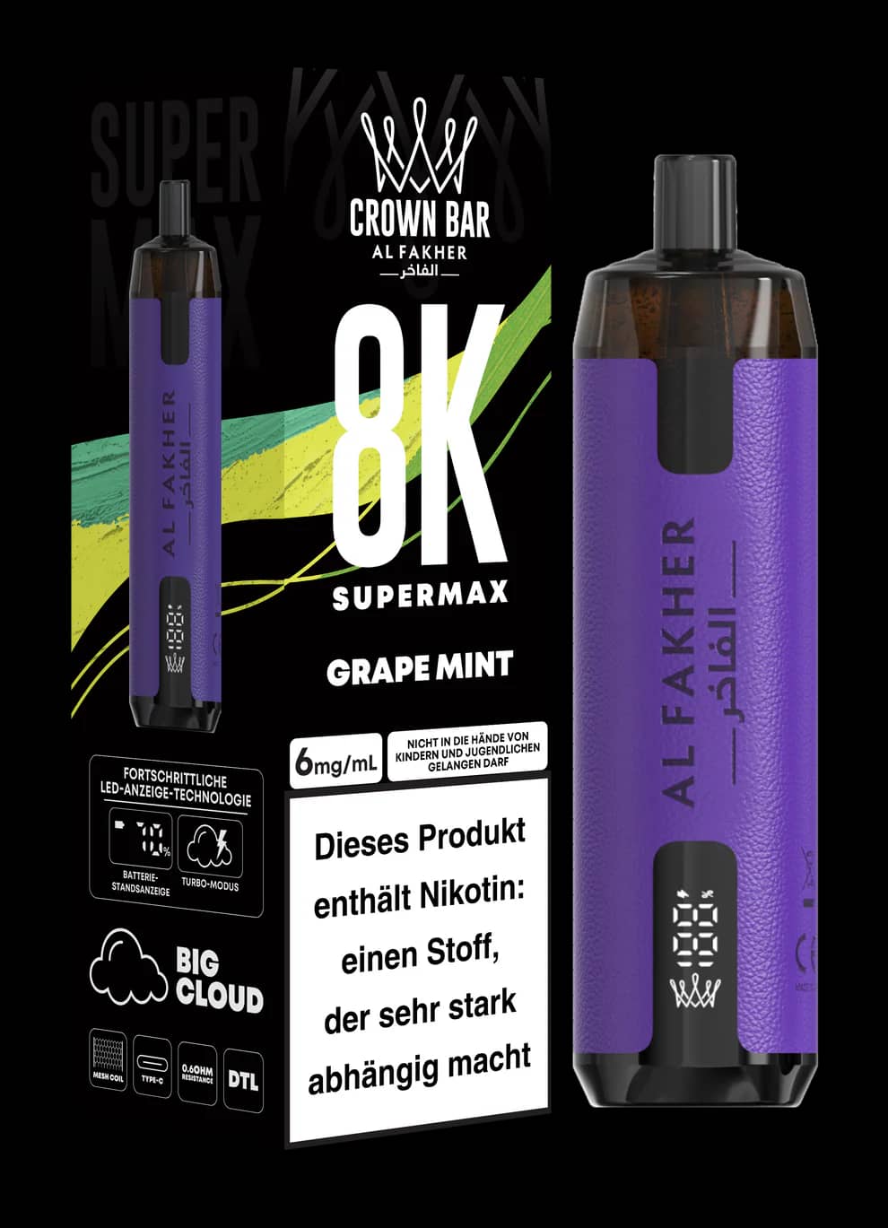 Alfakher 8k Crown Bar Supermax Grape Mint