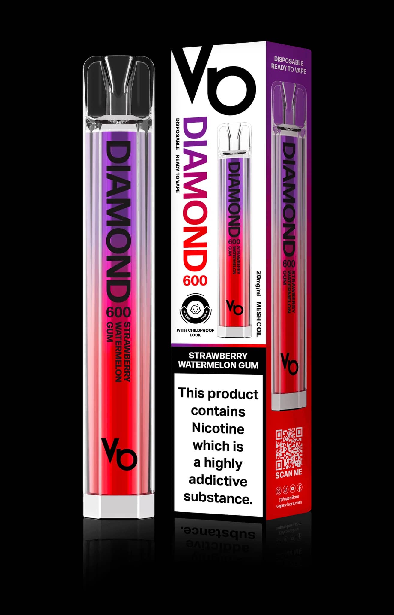 Vapes Bars Diamond 600 – Einweg E-Shisha 600 Züge - Strawberry Watermelon Gum