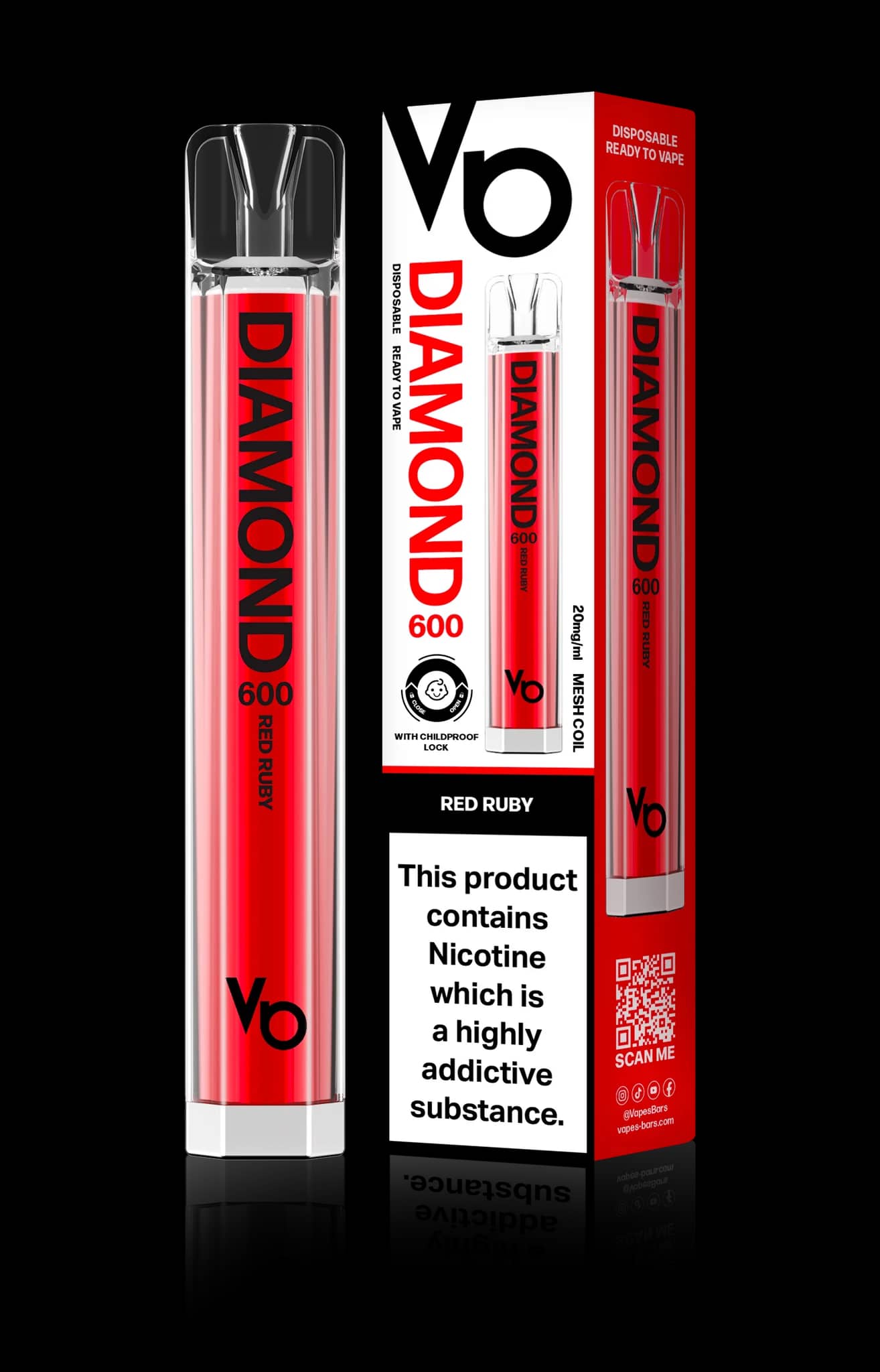 Vapes Bars Diamond 600 – Einweg E-Shisha 600 Züge - Red Ruby
