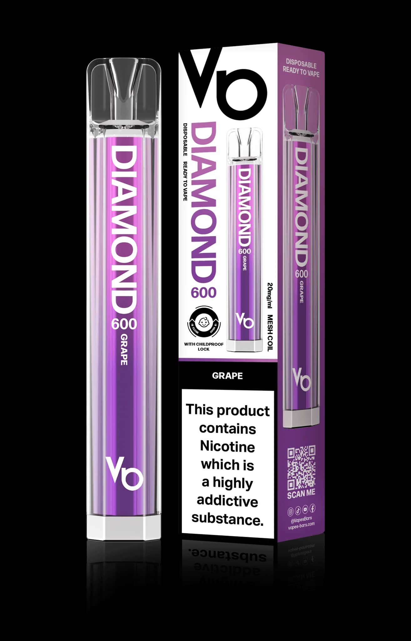 Vapes Bars Diamond 600 – Einweg E-Shisha 600 Züge - Grape