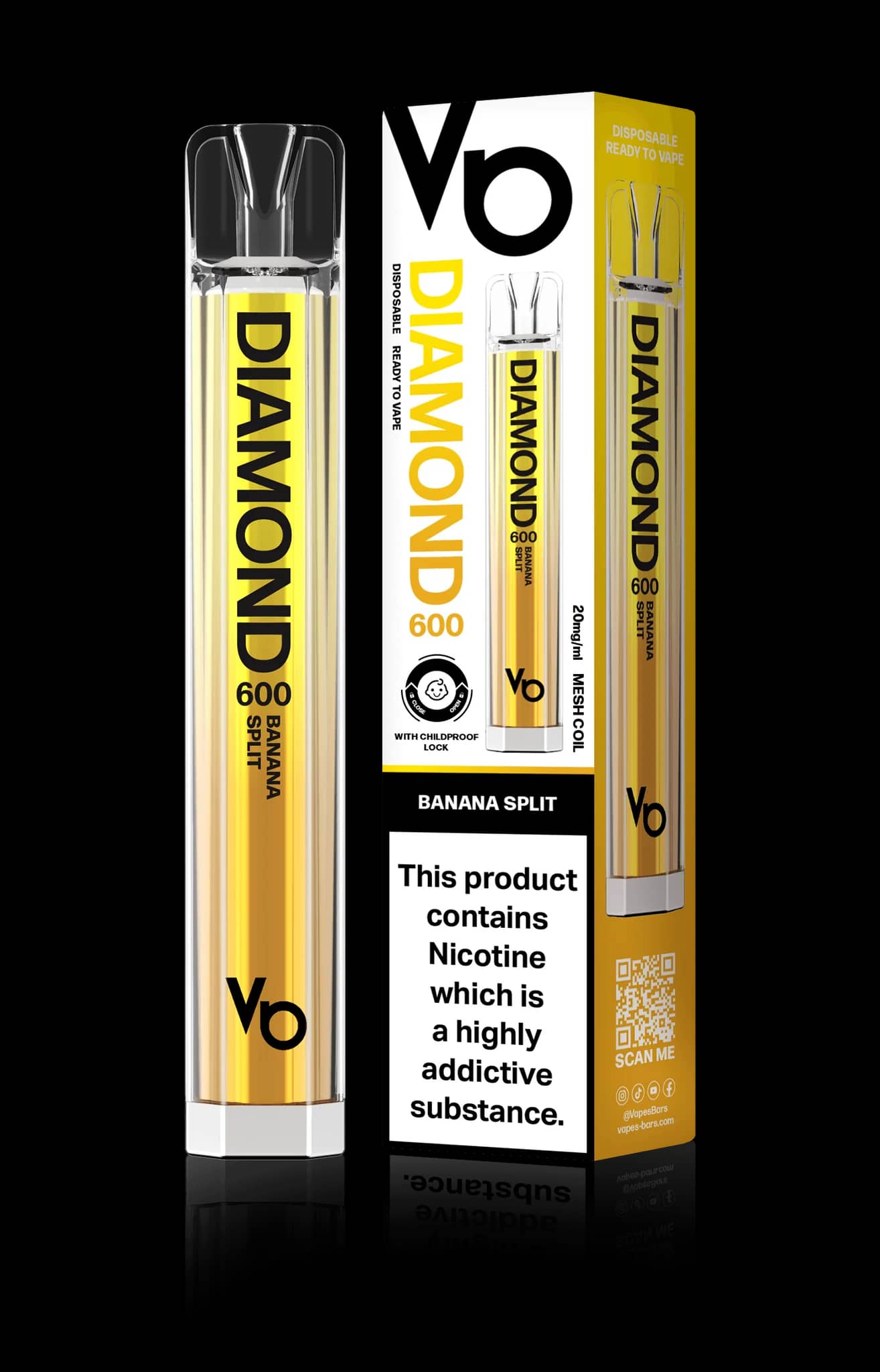 Vapes Bars Diamond 600 – Einweg E-Shisha 600 Züge - Banana Split