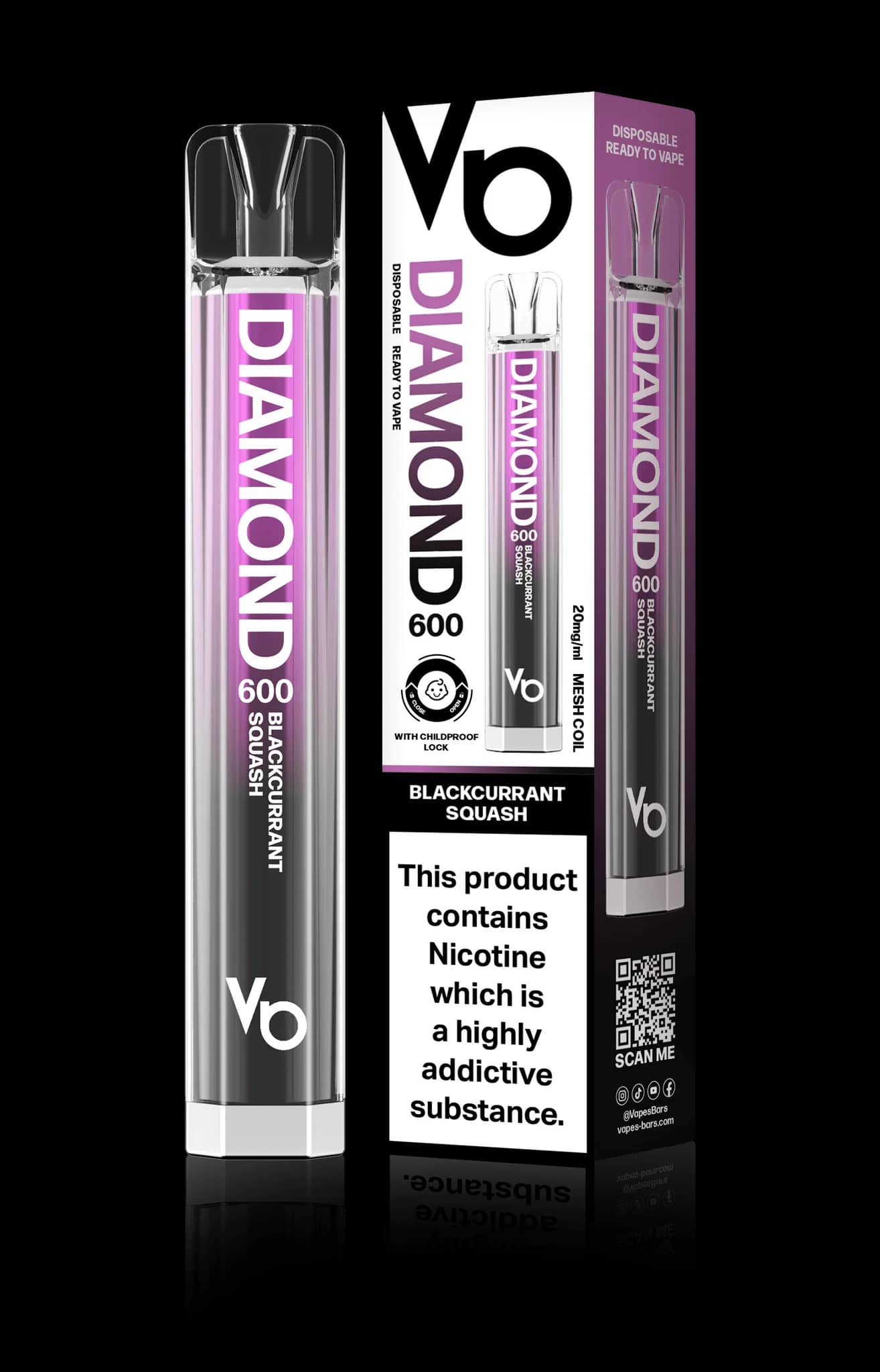 Vapes Bars Diamond 600 – Einweg E-Shisha 600 Züge - Blackcurrent Squash