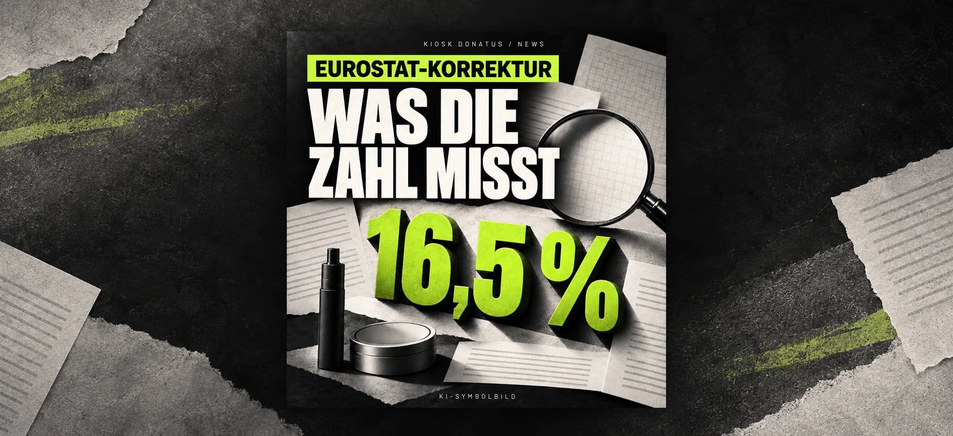 Eurostat korrigiert Meldung: 16,5 Prozent zählen auch Vapes und Nikotinbeutel