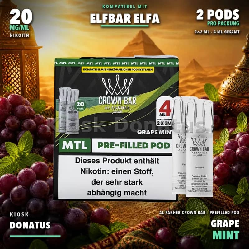 Al Fakher Crown Bar 600 Grape Mint 20mg Pods