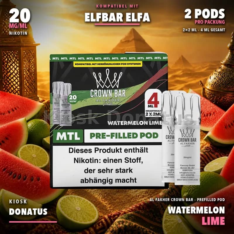 Al Fakher Crown Bar 600 Watermelon Lime 20mg Pods