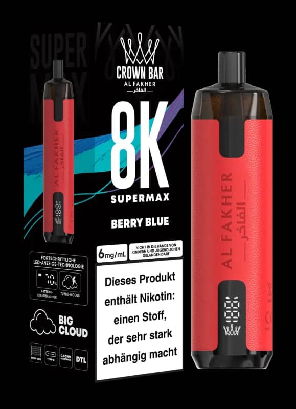 Alfakher 8k Crown Bar Supermax Berry Blue