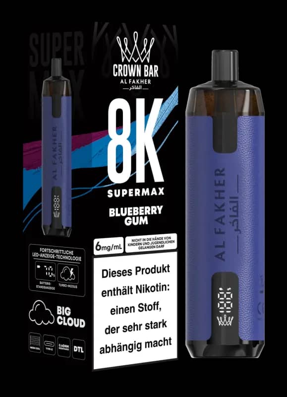 Alfakher 8k Crown Bar Supermax Blueberry Gum