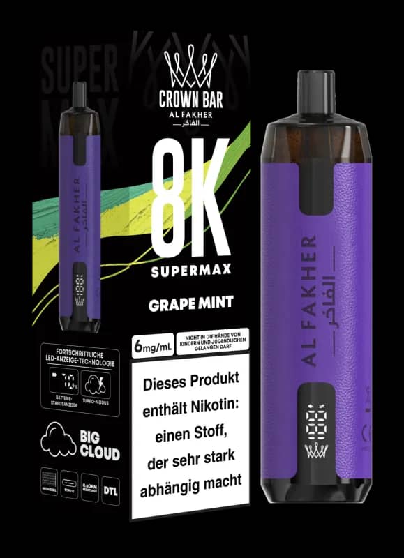 Alfakher 8k Crown Bar Supermax Grape Mint