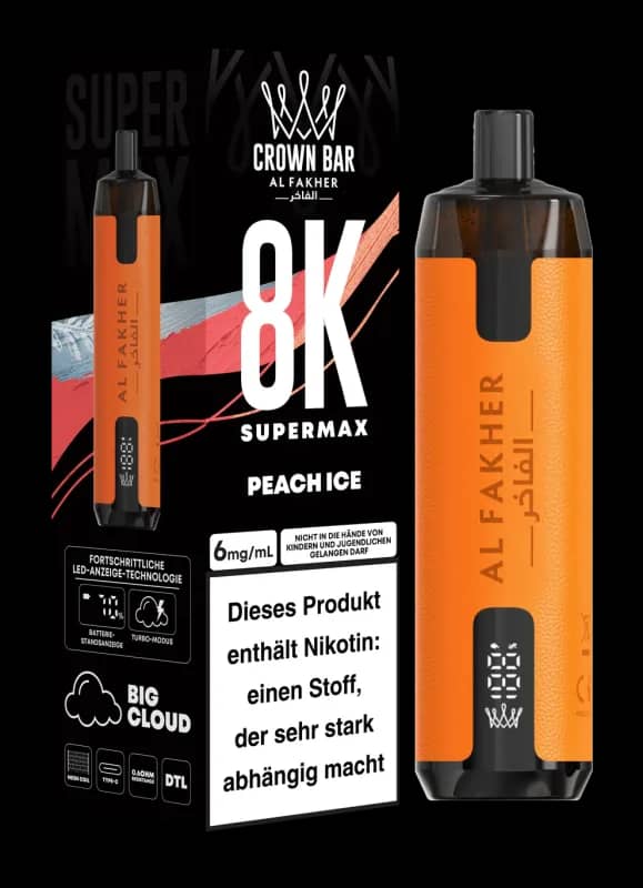 Alfakher 8k Crown Bar Supermax Peach Ice