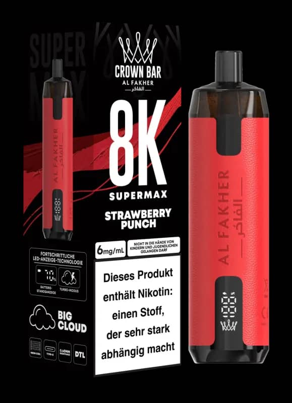 Alfakher 8k Crown Bar Supermax Strawberry Punch