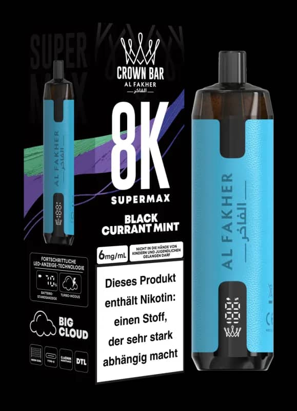 Alfakher 8k Crownbar Supermax Blackcurrant Mint