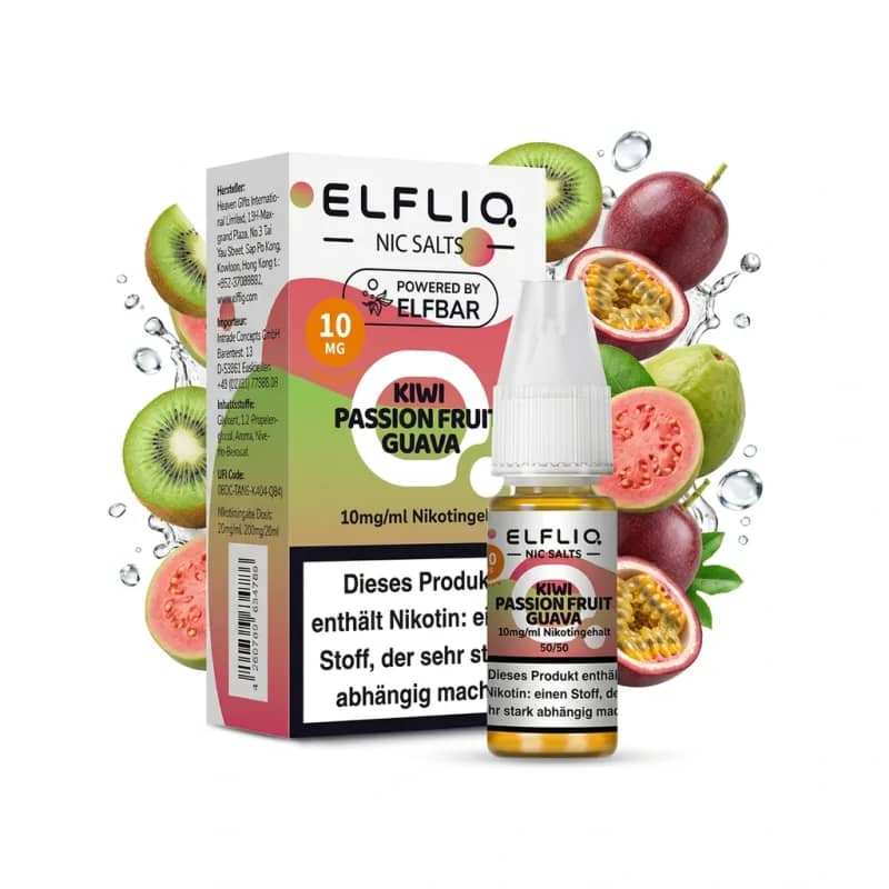 Elfbar ElfLiq Kiwi Passion Fruit Guava 10mg Liquid – 10 ml