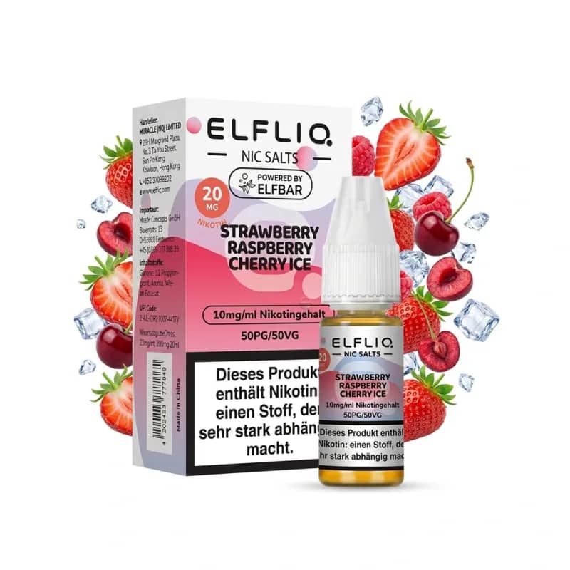 Elfbar ElfLiq Strawberry Raspberry Cherry Ice 20mg Liquid – 10 ml