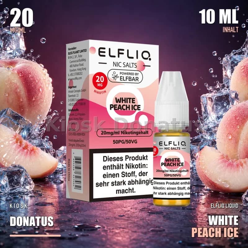 Elfbar ElfLiq White Peach Ice 20mg Liquid - 10 ml