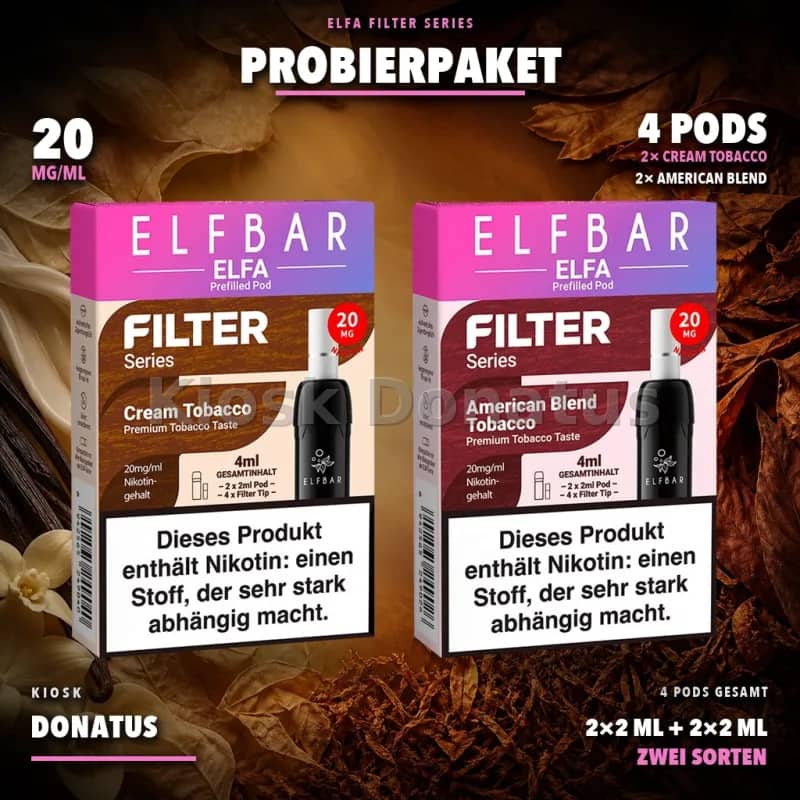 ELFBAR ELFA Filter Series Probierpaket – Cream & American Blend – 20 mg/ml