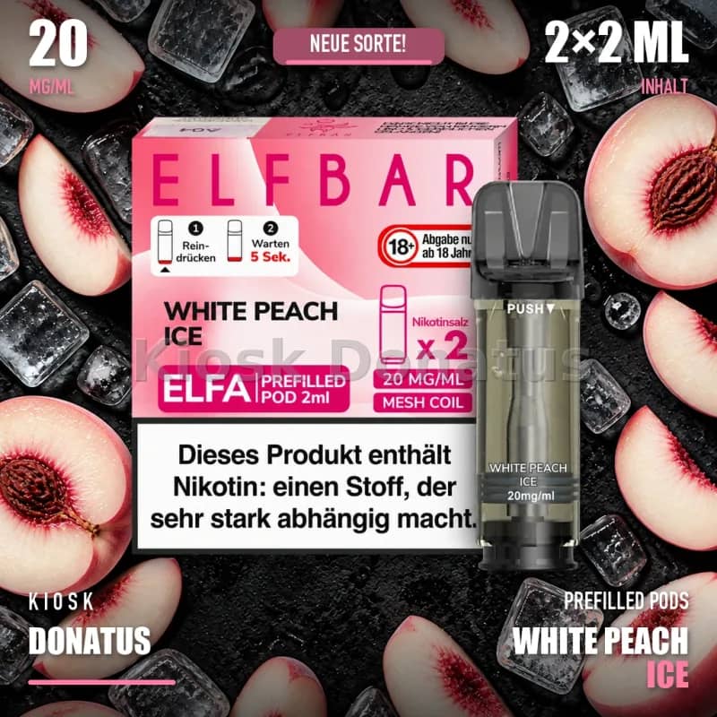Elfbar Elfa White Peach Ice Pods 20mg, 2er Pack