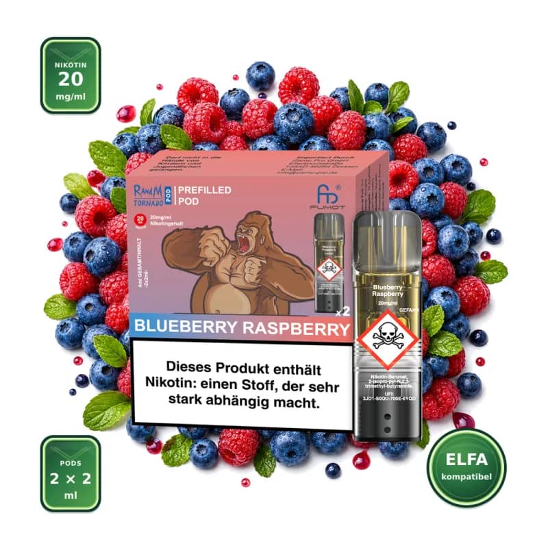 Fumot RandM Tornado Prefilled Pods 2x2 ml - Blueberry Raspberry - 20 mg/ml