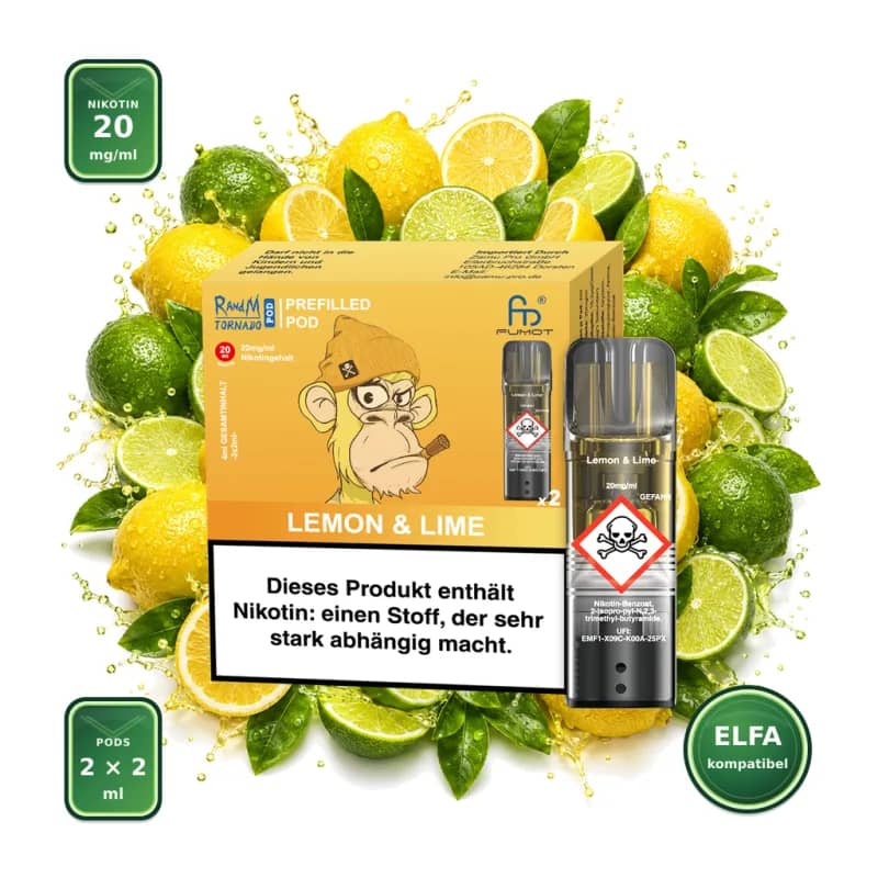 Fumot RandM Tornado Prefilled Pods 2x2 ml - Lemon Lime - 20 mg/ml