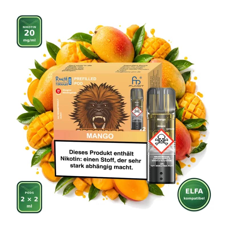 Fumot RandM Tornado Prefilled Pods 2x2 ml - Mango - 20 mg/ml