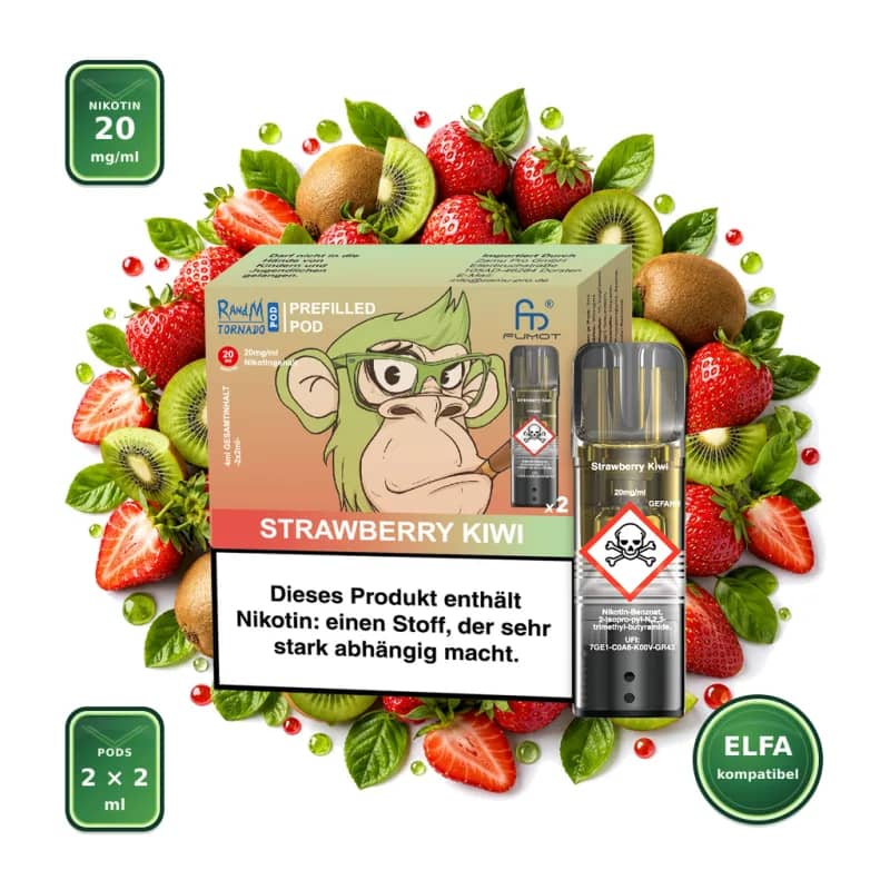Fumot RandM Tornado Prefilled Pods 2x2 ml - Strawberry Kiwi - 20 mg/ml