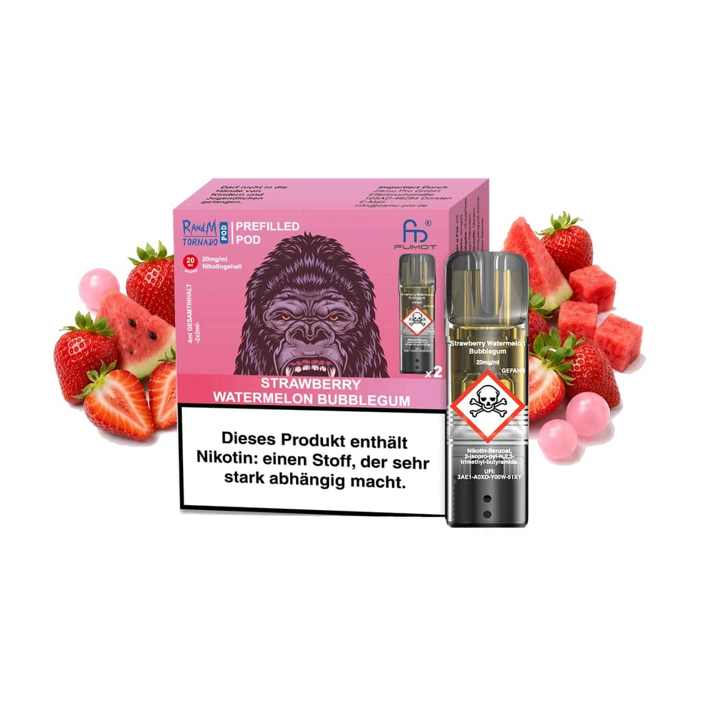 Fumot RandM Tornado Prefilled Pods 2x2 ml - Strawberry Watermelon Bubblegum - 20 mg/ml
