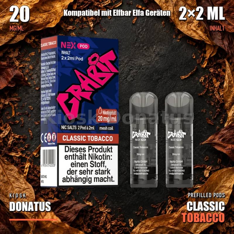 Grabit NEX Pods Classic Tobacco 20 mg/ml, 2er Pack