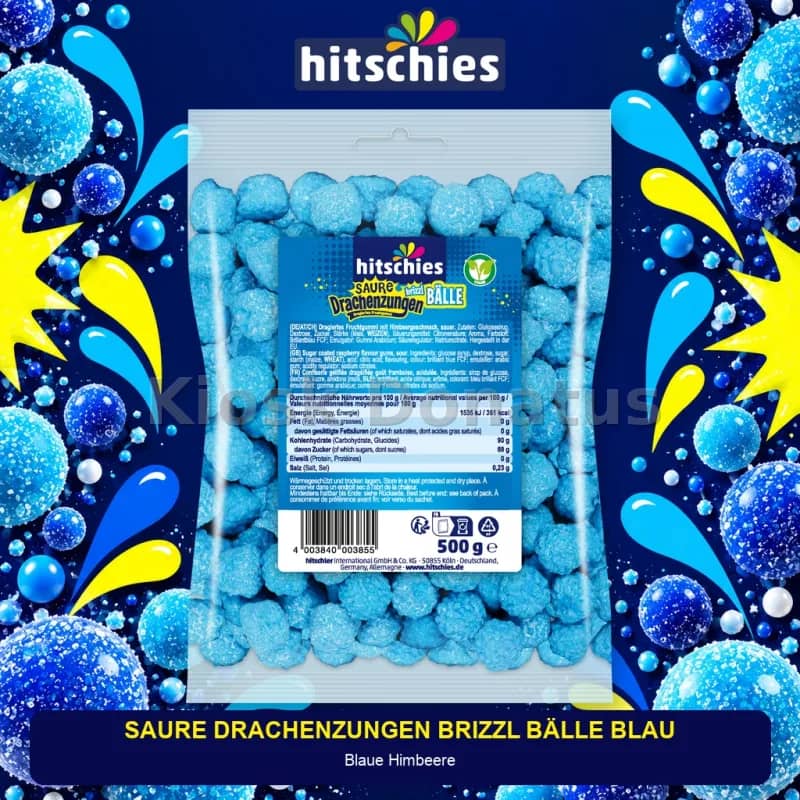 Hitschies Saure Drachenzungen brizzl Bälle blau 500 g