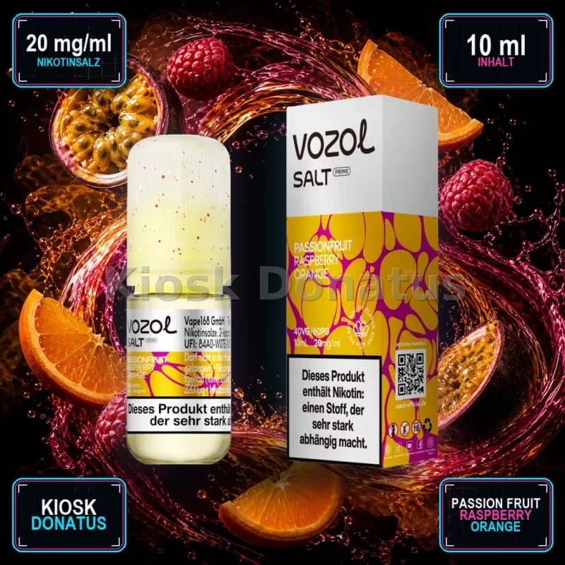 VOZOL Salt Prime Passion Fruit Raspberry Orange 20mg Liquid – 10 ml