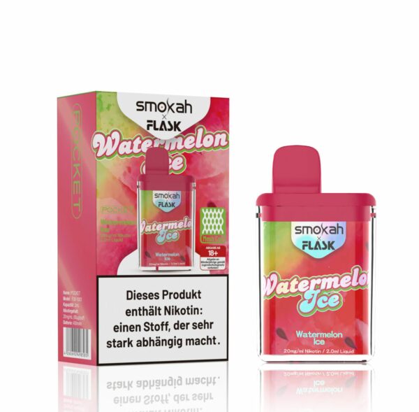 Smokah + Flask – Einweg E-Shisha 600 Züge - Watermelon Ice