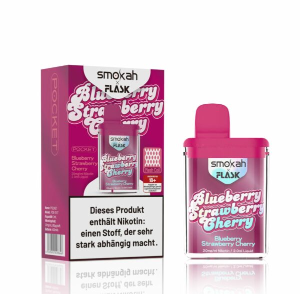 Smokah + Flask – Einweg E-Shisha 600 Züge - Blueberry Strawberry Cherry